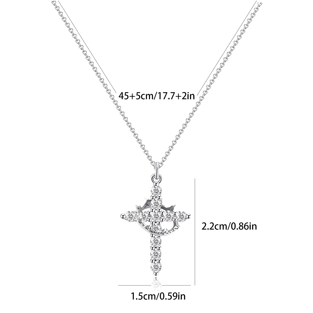 New High-Looking Cubic Zircon Plated 14K Gold 50Cm Length Women Cross Necklace Crown Rotatable Hang Jewelry for Women Gift